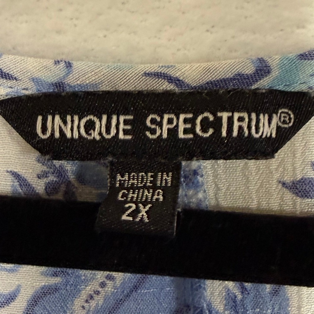 Unique Spectrum 2X Peasant Blouse Blue Floral Patchwork Tassel Boho Beach Summer - Picture 4 of 5